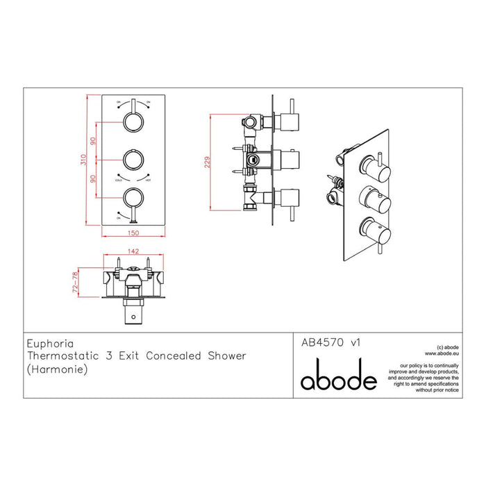 Abode Harmonie Concealed Shower (3 Exit) - Chrome - Unbeatable Bathrooms