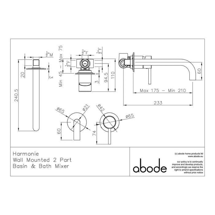 Abode Harmonie Wall Mounted Basin / Bath Mixer - Unbeatable Bathrooms