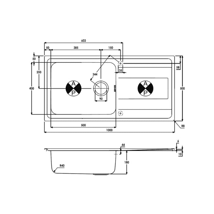 Abode Ixis 1B & Drainer Inset Sink - St/Steel - Unbeatable Bathrooms