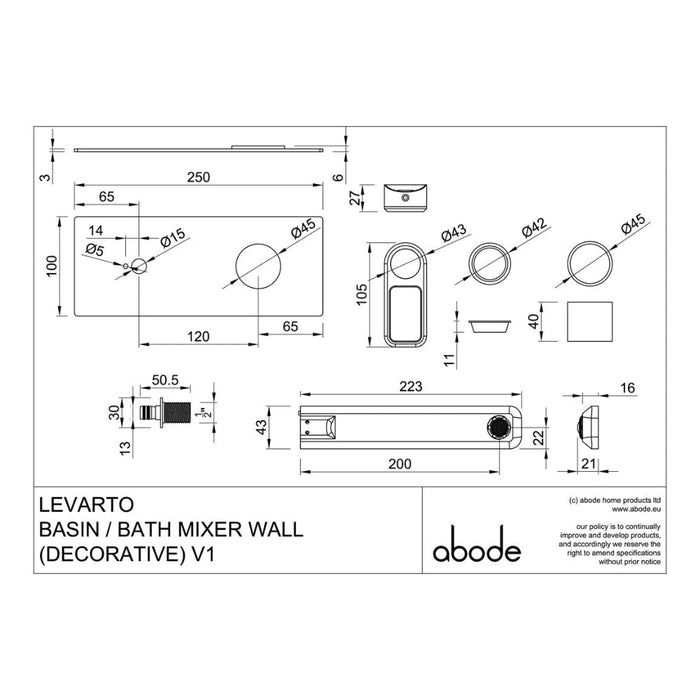 Abode Levarto Wall Mounted Basin/Bath Mixer - Chrome - Unbeatable Bathrooms
