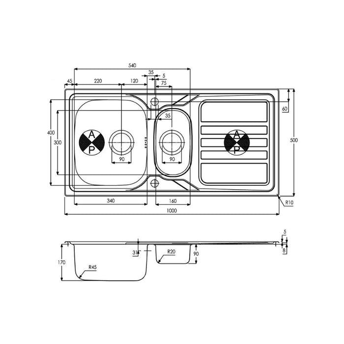 Abode Mikro 1.5B & Drainer Inset Sink (Boxed inc. wastes) - St/Steel - Unbeatable Bathrooms