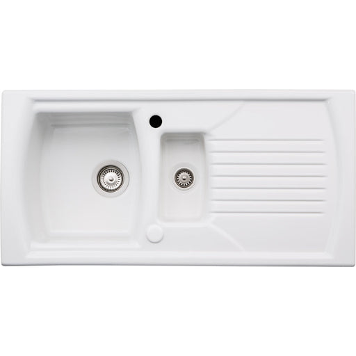 Abode Milford 1.5B & Drainer Ceramic Inset Sink - White - Unbeatable Bathrooms