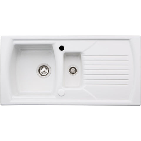 Abode Milford 1.5B & Drainer Ceramic Inset Sink - White - Unbeatable Bathrooms