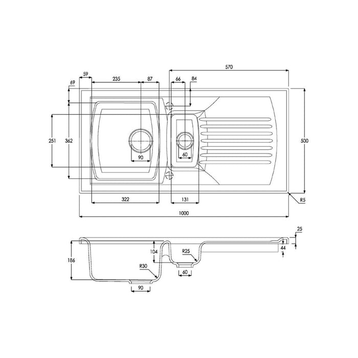 Abode Milford 1.5B & Drainer Ceramic Inset Sink - White - Unbeatable Bathrooms