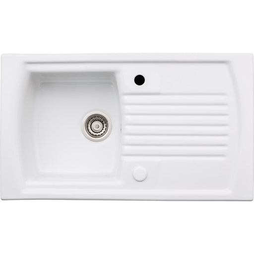 Abode Milford 1B & Drainer Ceramic Inset Sink - White - Unbeatable Bathrooms
