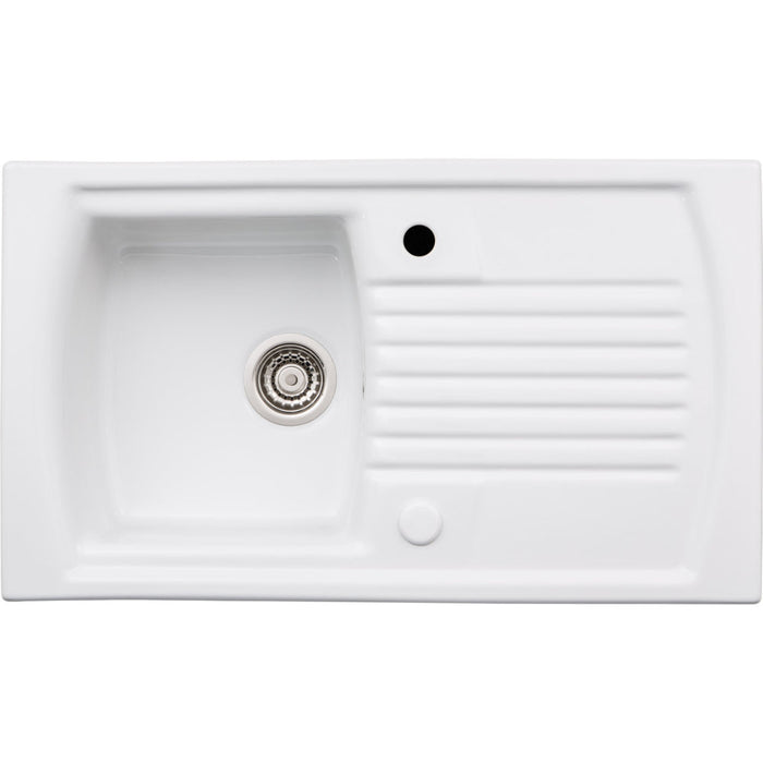 Abode Milford 1B & Drainer Ceramic Inset Sink - White - Unbeatable Bathrooms
