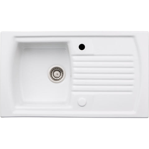 Abode Milford 1B & Drainer Ceramic Inset Sink - White - Unbeatable Bathrooms