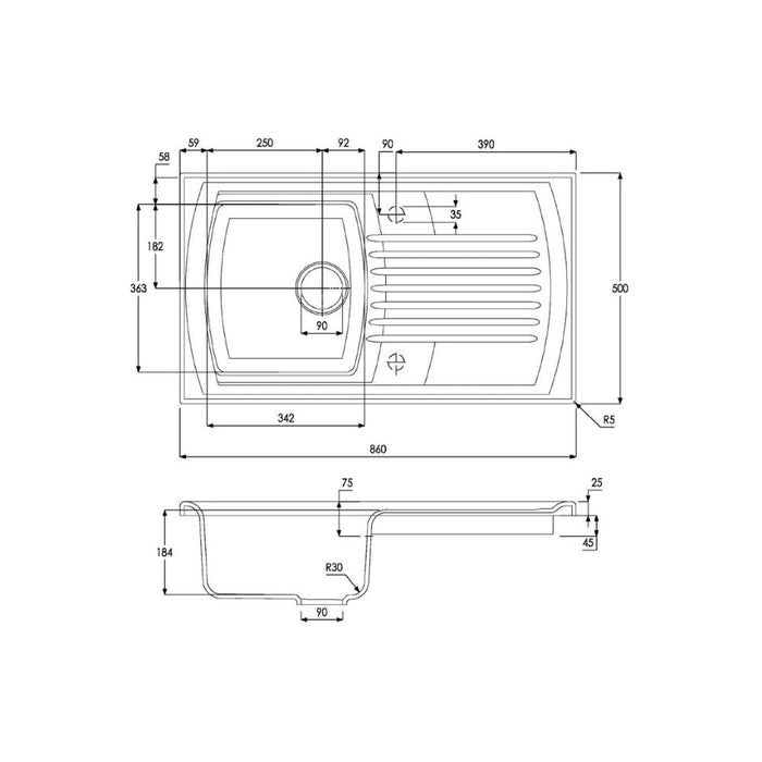 Abode Milford 1B & Drainer Ceramic Inset Sink - White - Unbeatable Bathrooms