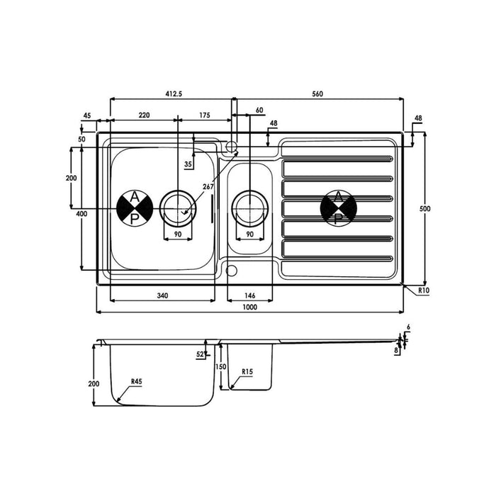 Abode Neron 1.5B & Drainer Inset Sink - St/Steel - Unbeatable Bathrooms