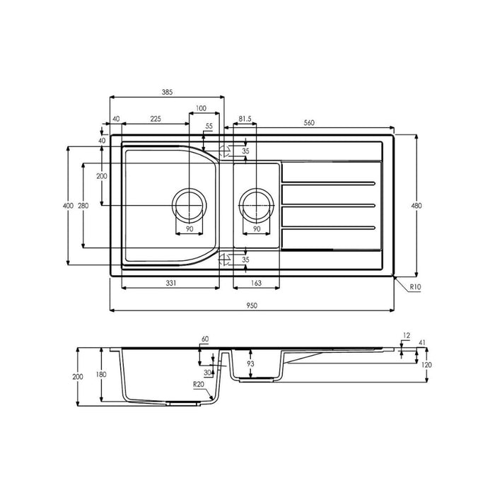 Abode Oriel 1.5B & Drainer Granite Inset Sink - Unbeatable Bathrooms