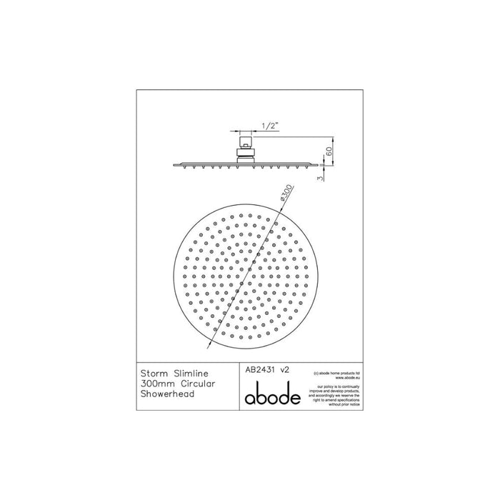 Abode Storm Slimline 300x300x3mm Circular Showerhead - St/Steel - Unbeatable Bathrooms
