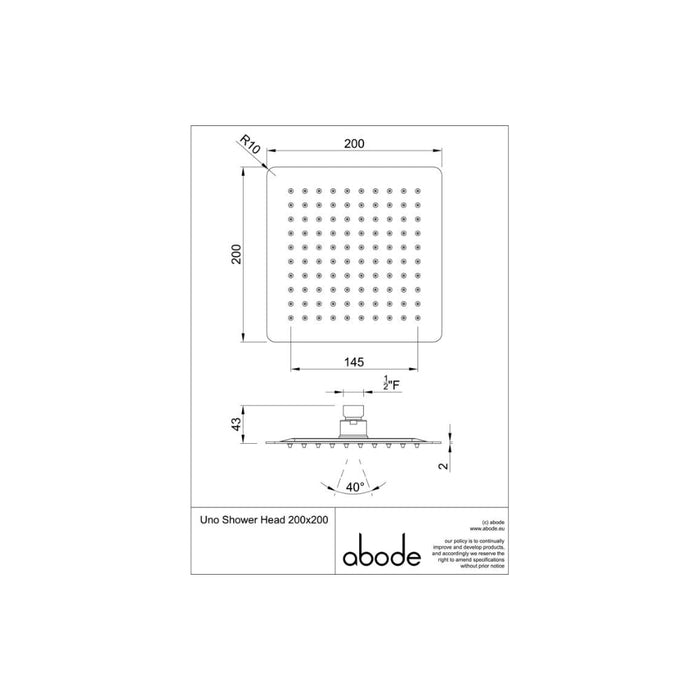 Abode Uno 200x200mm Shower Head - Unbeatable Bathrooms