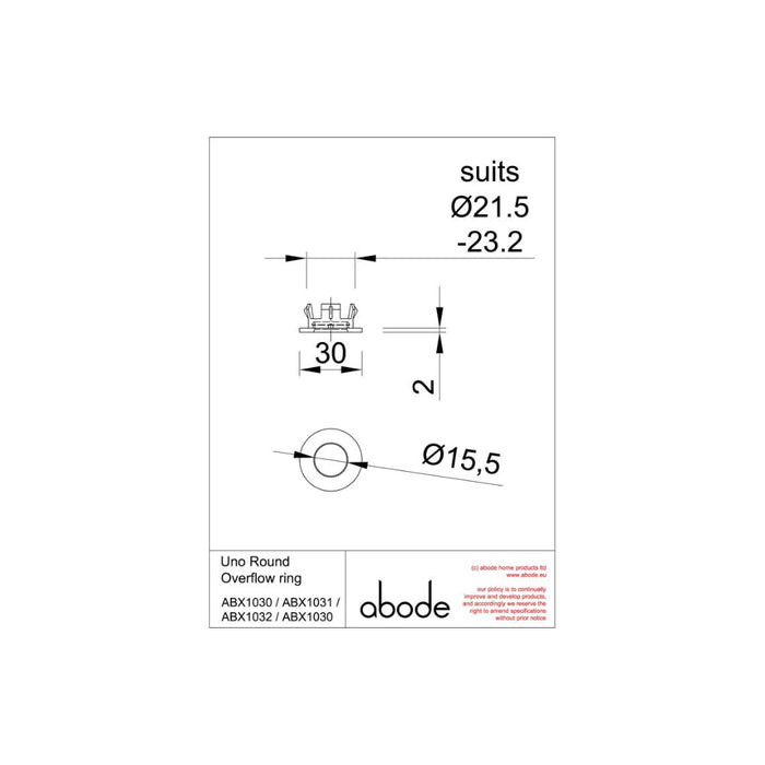 Abode Uno Basin Overflow Ring - Unbeatable Bathrooms