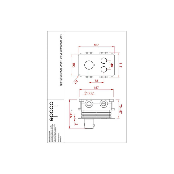 Abode Uno Concealed Push Button Shower (2 Exit) - Unbeatable Bathrooms