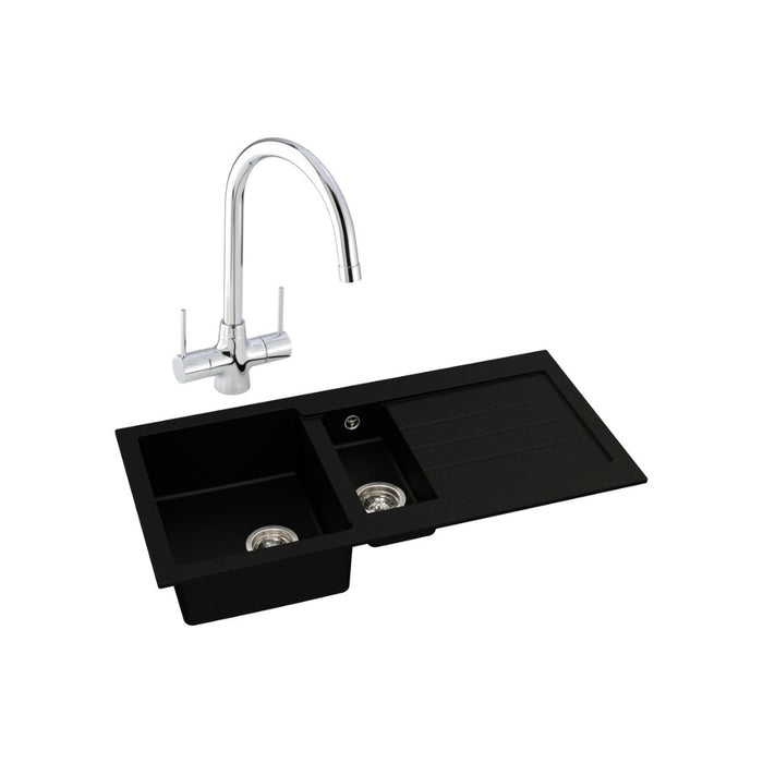 Abode Xcite 1.5B Inset Black Metallic Sink Tap Pack - Unbeatable Bathrooms