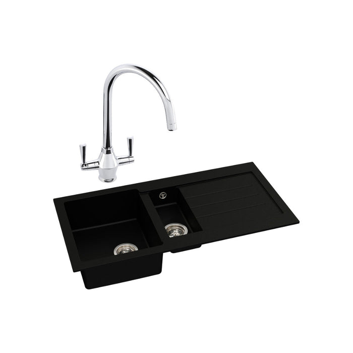 Abode Xcite 1.5B Inset Black Metallic Sink Tap Pack - Unbeatable Bathrooms
