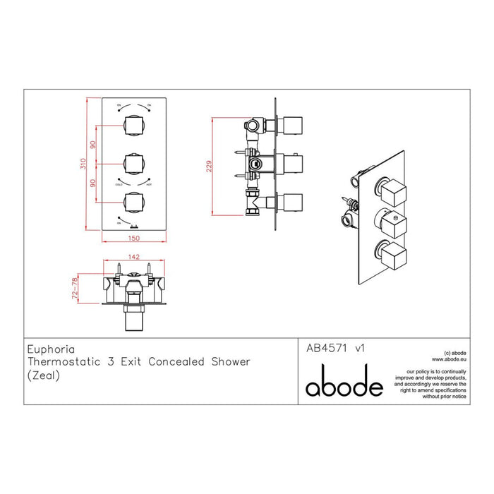 Abode Zeal Concealed Shower (3 Exit) - Chrome - Unbeatable Bathrooms