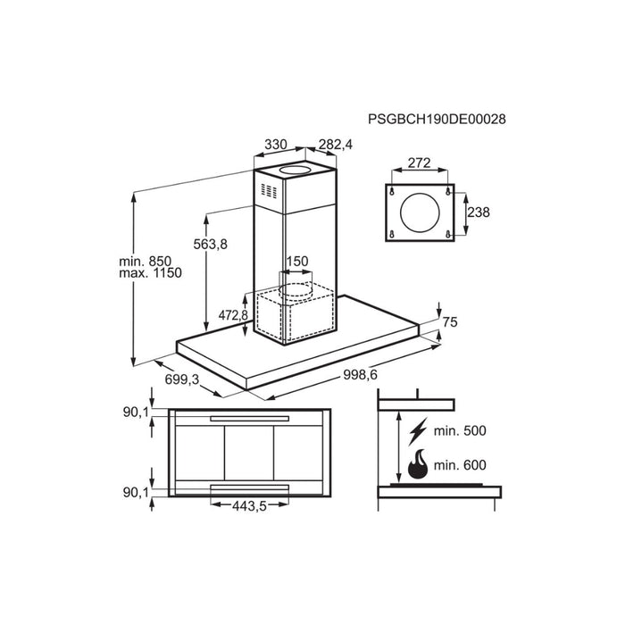 AEG DIK6180HG 100cm Island Hood - Black Glass & St/Steel - Unbeatable Bathrooms
