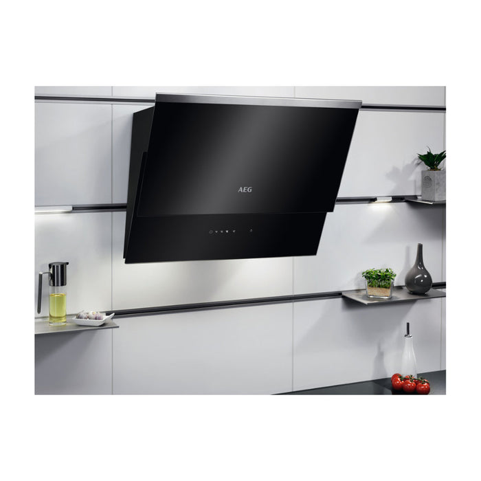 AEG DVB5560B 55cm Angled Chimney Hood - Black Glass - Unbeatable Bathrooms