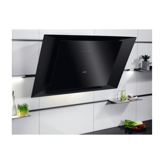 AEG DVK6981HB 90cm Vertical Chimney Hood - Matt Black & Black Glass - Unbeatable Bathrooms