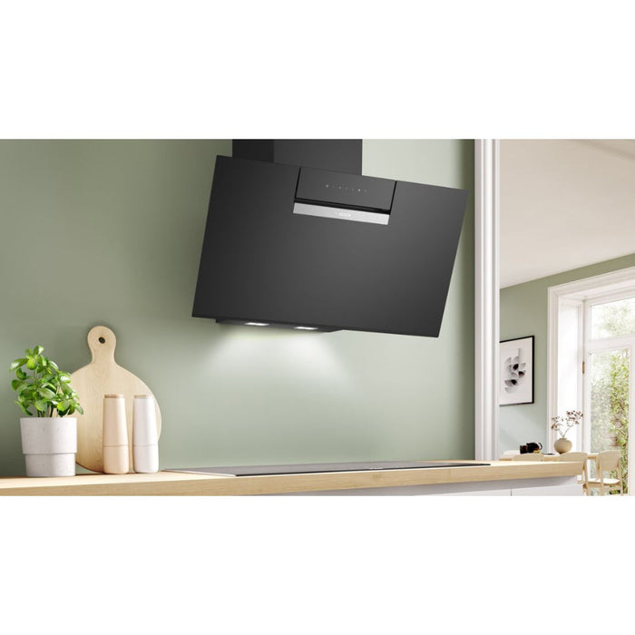 Bosch Series 4 DWK67FN60B Angled Chimney Hood - Black Glass - Unbeatable Bathrooms