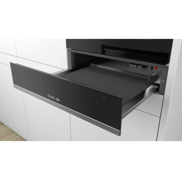 Bosch Series 6 BIC510NS0B 14cm Warming Drawer - Black & St/Steel - Unbeatable Bathrooms