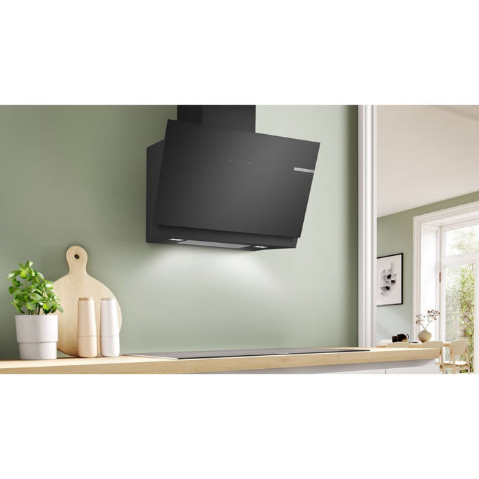 Bosch Series 6 DWK81AN60B 80cm Angled Chimney Hood - Black Glass - Unbeatable Bathrooms