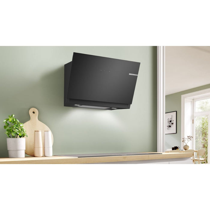 Bosch Series 6 DWK81AN60B 80cm Angled Chimney Hood - Black Glass - Unbeatable Bathrooms