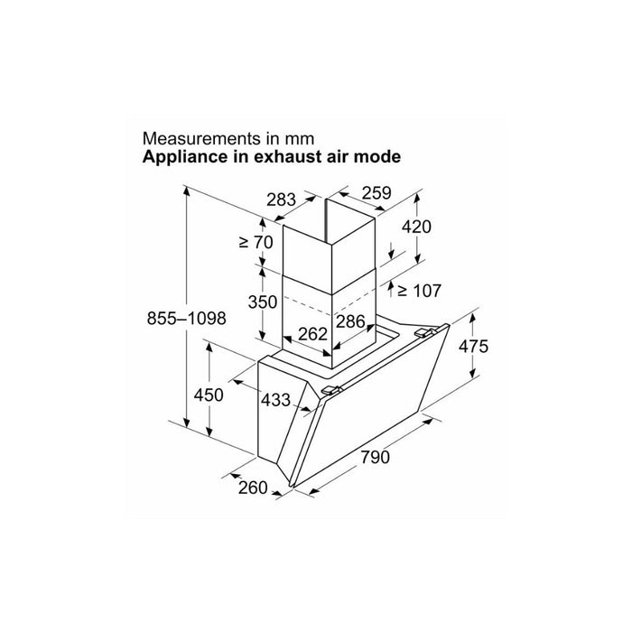 Bosch Series 6 DWK81AN60B 80cm Angled Chimney Hood - Black Glass - Unbeatable Bathrooms