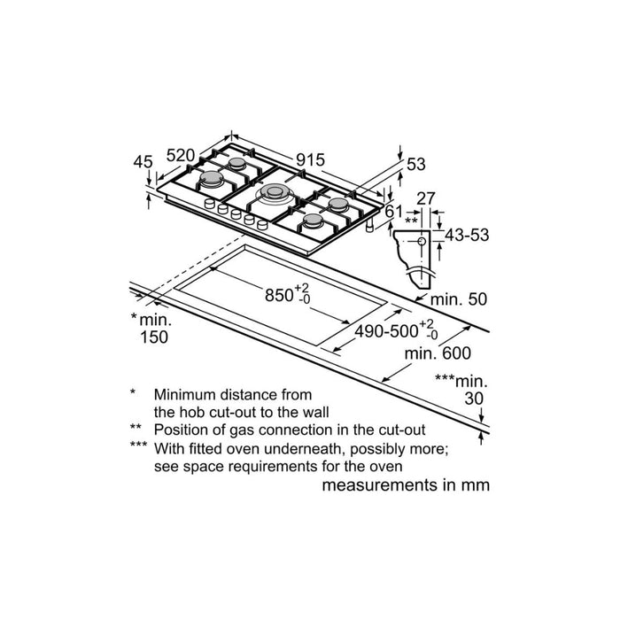 Bosch Series 6 PCR9A5B90 90cm Gas Hob - St/Steel - Unbeatable Bathrooms