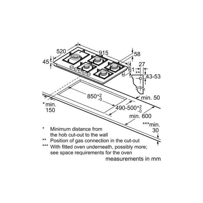 Bosch Series 6 PPM9A6I40 90cm Gas Hob - Black - Unbeatable Bathrooms