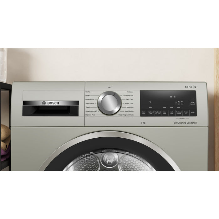 Bosch Series 6 WQG245S9GB F/S 9kg Heat Pump Condenser Dryer - Silver - Unbeatable Bathrooms