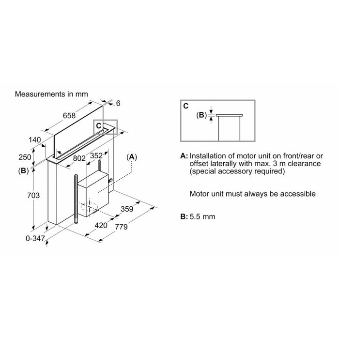 Bosch Series 8 DDW88MM60B 80cm Downdraft Hood - Black & Clear Glass - Unbeatable Bathrooms