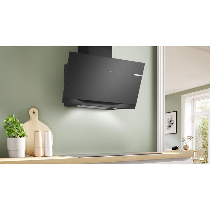 Bosch Series 8 DWK91LT60B 90cm Angled Chimney Hood - Black Glass - Unbeatable Bathrooms