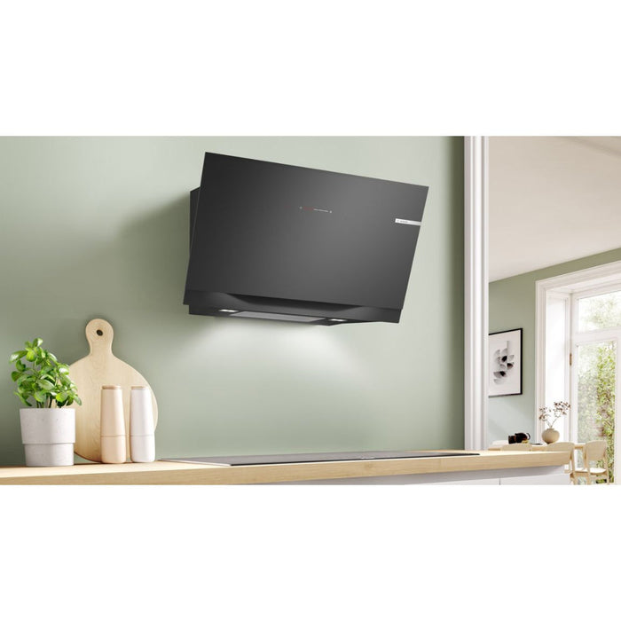 Bosch Series 8 DWK91LT60B 90cm Angled Chimney Hood - Black Glass - Unbeatable Bathrooms