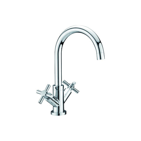 Prima Dual Handle Swan Neck QT Mixer Tap Chrome - Unbeatable Bathrooms