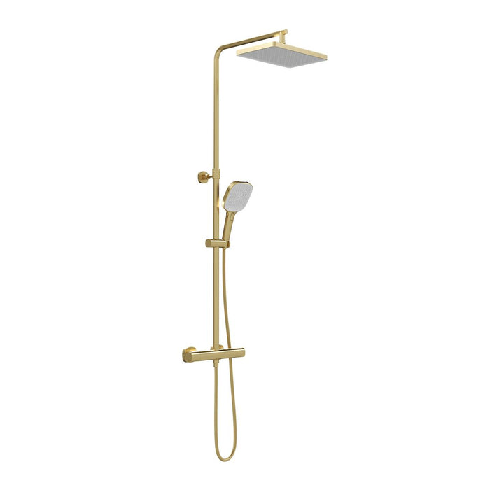 Vado Cameo Wall Mounted Thermostatic Exposed Shower Column in Satin Brass - Unbeatable Bathrooms