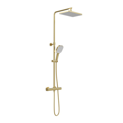Vado Cameo Wall Mounted Thermostatic Exposed Shower Column in Satin Brass - Unbeatable Bathrooms