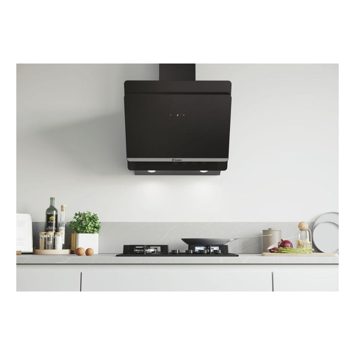 Candy CDG6CEBWIFI 60cm Angled Chimney Hood - Black - Unbeatable Bathrooms