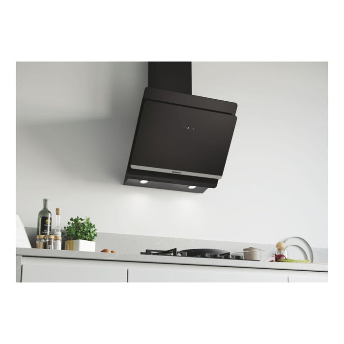 Candy CDG6CEBWIFI 60cm Angled Chimney Hood - Black - Unbeatable Bathrooms