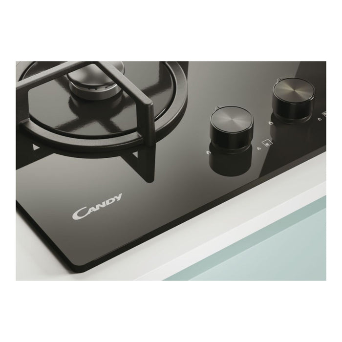 Candy CDK6GR4PBB 60cm Gas on Glass Hob - Black Glass - Unbeatable Bathrooms