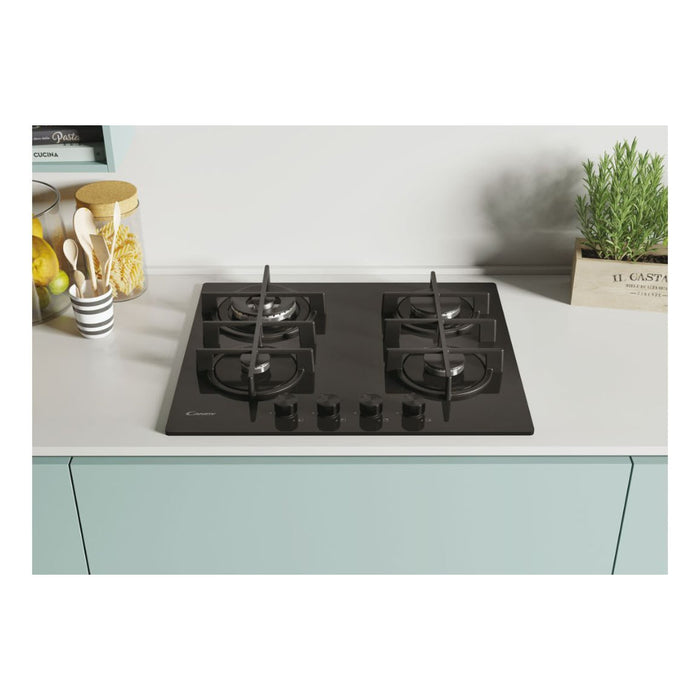Candy CDK6GR4PBB 60cm Gas on Glass Hob - Black Glass - Unbeatable Bathrooms