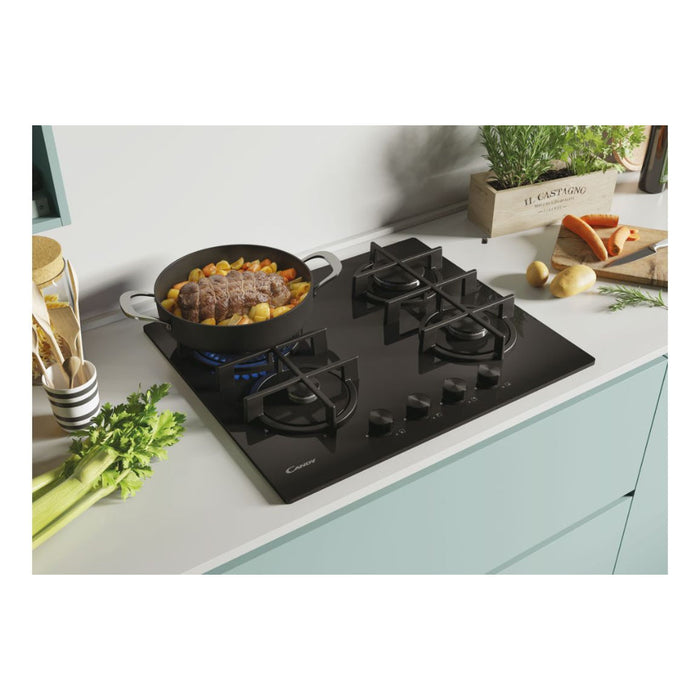Candy CDK6GR4PBB 60cm Gas on Glass Hob - Black Glass - Unbeatable Bathrooms