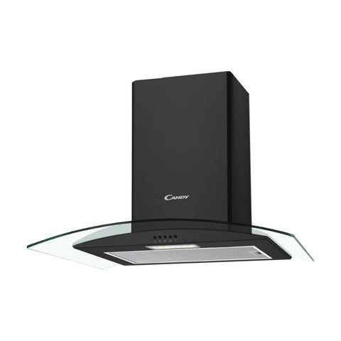 Candy CGM60NN 60cm Curved Glass Chimney Hood - Black steel & Glass - Unbeatable Bathrooms