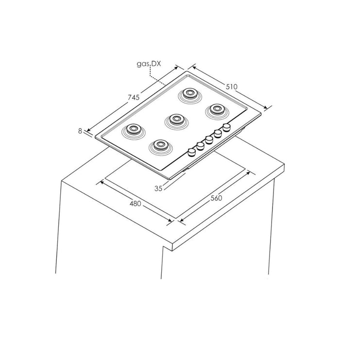 Candy CHG74WPX 75cm Gas Hob - St/Steel - Unbeatable Bathrooms