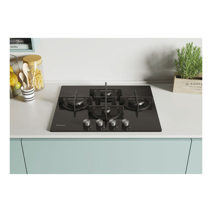Candy CVG6DPB 60cm Gas on Glass Hob - Black Glass - Unbeatable Bathrooms