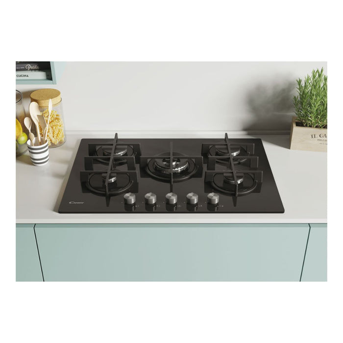 Candy CVG74WPB 75cm Gas Hob - Black Glass - Unbeatable Bathrooms