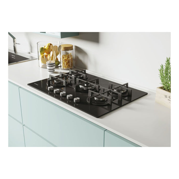 Candy CVG74WPB 75cm Gas Hob - Black Glass - Unbeatable Bathrooms