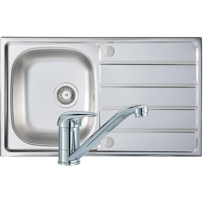 Prima Polished Stainless Steel Compact 1B Sink & Tap Pack - Unbeatable Bathrooms
