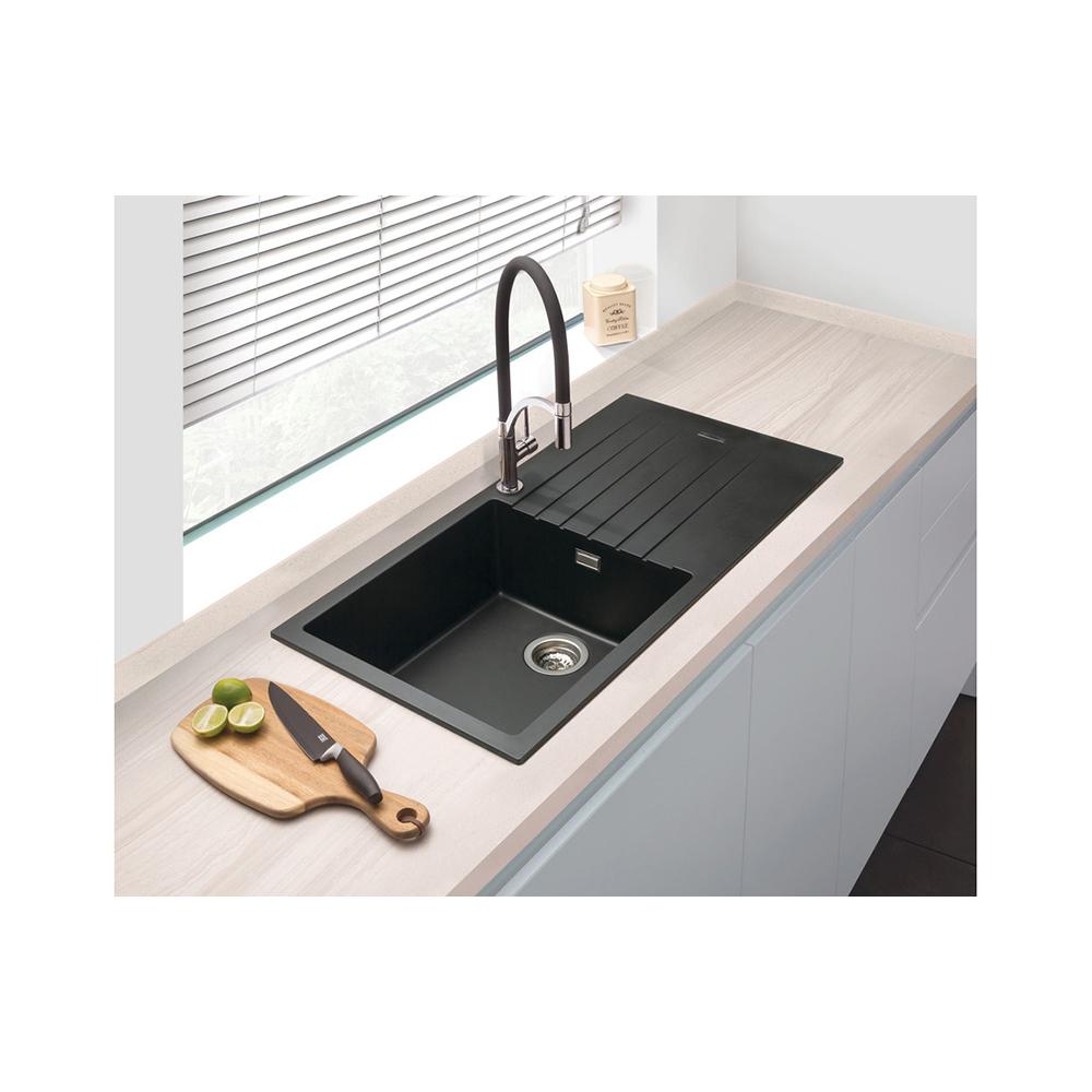 Prima+ 1.0B 1D REV Black Granite Composite Inset Sink - Unbeatable Bathrooms